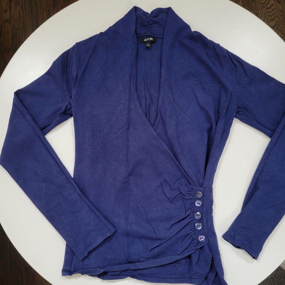 Blue Wrap-Style Women's Sweater Size M